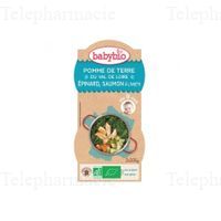 BABYBIO Repas du Midi - Petits bols Pommes de terre, épinard, saumon à l'aneth dès 8 mois 2x200g
