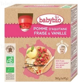 BABYBIO Fruits - Gourde pomme, fraise, vanille dès 6 mois 4x90g
