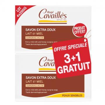CAVAILLES - Savon surgras extra-doux lait et miel 250gr - Lot de 3 + 1 offert