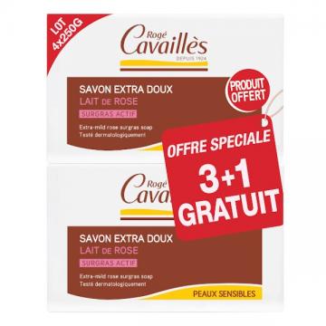 CAVAILLES - Savon extra-doux lait de rose 250gr Lot de 3 + 1 offert