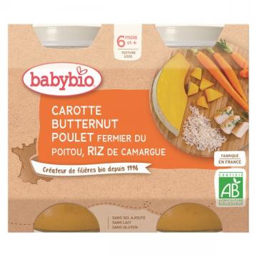 BABYBIO - PETITS POTS - Carotte butternut poulet fermier riz 2x200g