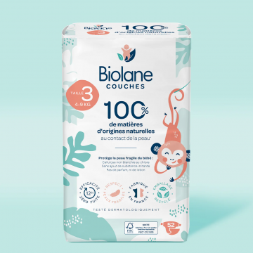 BIOLANE - Couches écologiques Taille 3 4-9kg sac de 52 couches