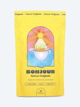 BONJOUR - Poudre enrichie en champignons adaptogènes Lions's Mane Chaga Cordyceps - Saveur Originale 30 doses