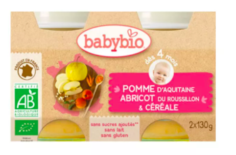 BABYBIO - Petit pot pomme, abricot & cereales 2x130g
