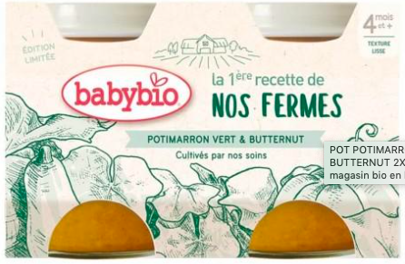 BABYBIO - Pot Potimarron vert courge butternut 2X130g