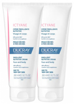 DUCRAY - ICTYANE - Crème émolliente nutritive visage et corps lot 2 x 200ml