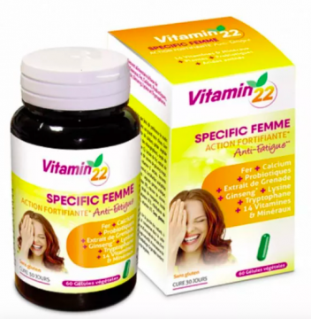 VITAMIN22 - Femme - action tonifiante, anti fatigue 60 gelules