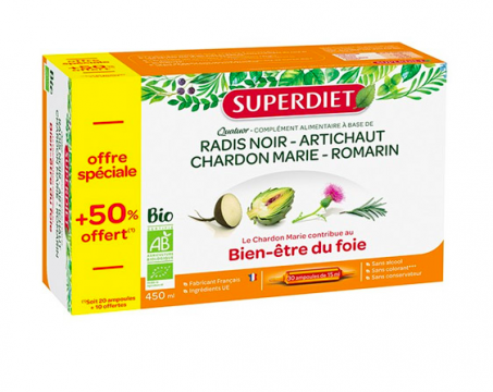 SUPER DIET - Radis noir Artichaut BIO - 20 ampoules + 10 OFFERTES