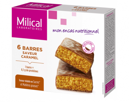 MILICAL - 6 barres minceur hyperprotéinées - Saveur : caramel