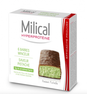 MILICAL - Hyperprotéiné chocolat/pistache 6 barres