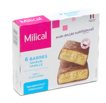 MILICAL - 6 Barres minceur hyperprotéinées - Saveur : vanille