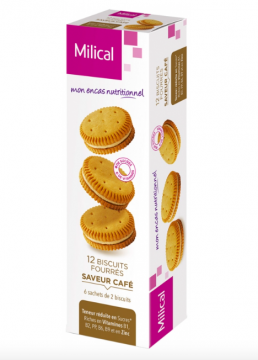 MILICAL - 12 Biscuits diététiques fourrés - Saveur : Café