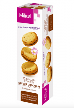 MILICAL - 12 Biscuits diététiques fourrés - Saveur : chocolat NSFP