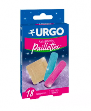 URGO - 18 pansements enfants paillettes - 3 couleurs, 2 formats