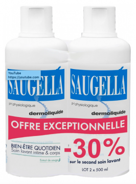 SAUGELLA - Dermoliquide soin lavant intime lot de 2 x 500 ml