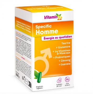 VITAMIN22 - Specific Homme - Action fortifiante anti fatigue 60 g&eacute;lules