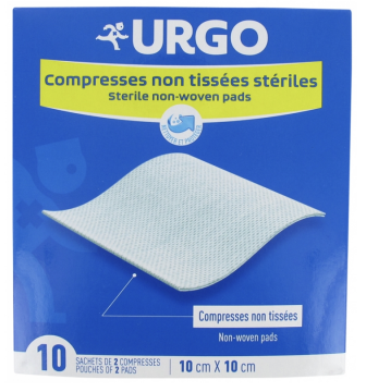 URGO - Compresses Non Tissées Stériles 10 cm x 10 cm 10 sachets de 2 compresses