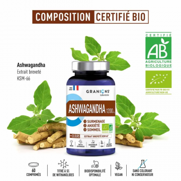 GRANIONS - Ashwagandha - Surmenage Anxi&eacute;t&eacute; Sommeil 60 comprim&eacute;s 30 jours
