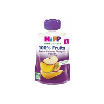 HIPP - 100% Fruits Poires Pommes Mangues Passion gourde 90g