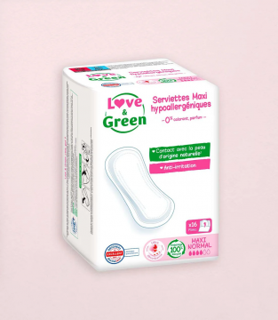 LOVE & GREEN - Serviettes Maxi Hypoallerg&eacute;niques Anti-irritation x 14