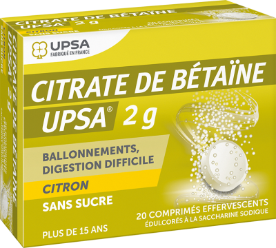 CITRATE DE BETAINE UPSA 2G - Troubles de la Digestion - Citron 20 comprimés effervescents