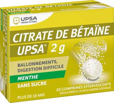 CITRATE DE BETAINE UPSA 2G - Menthe sans sucre 20 comprimés effervescents