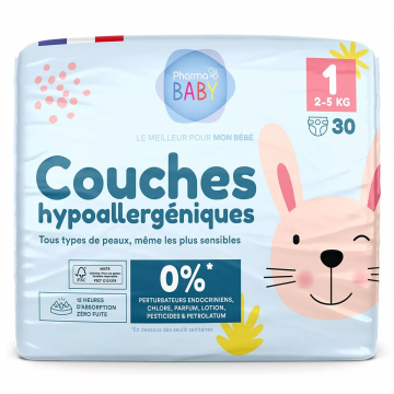 PharmaBABY - Couches hypoallergéniques taille 1 - 2-5kg toute peau 30 couches