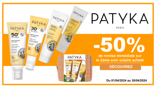 PATYKA -50% de remise immédiate sur le 2ème soin solaire acheté (le moins cher des 2)