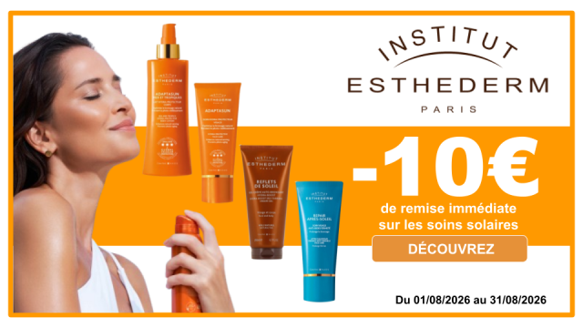 INSTITUT ESTHEDERM -10&euro; de remise imm&eacute;diate sur les soins solaires