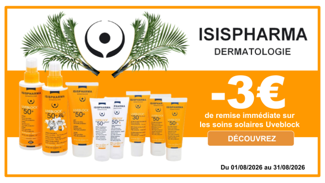 ISISPHARMA -3&euro; de remise imm&eacute;diate sur les soins solaires Uveblock