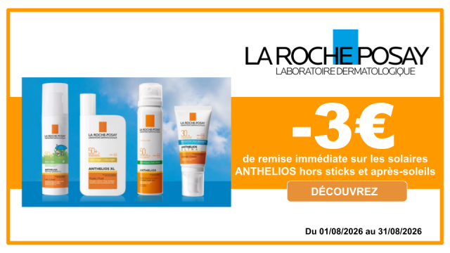 LA ROCHE POSAY -3&euro; de remise imm&eacute;diate sur les solaires ANTHELIOS hors sticks et apr&egrave;s-soleils