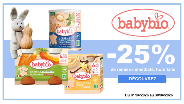 BABYBIO -25% de remise imm&eacute;diate sur la gamme, hors laits