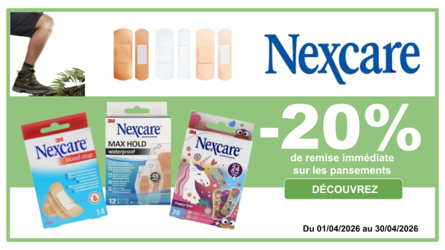 NEXCARE -20% de remise imm&eacute;diate sur les pansements