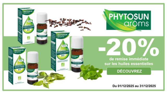 PHYTOSUN Ar&ocirc;ms -20% de remise imm&eacute;diate sur les huiles essentielles