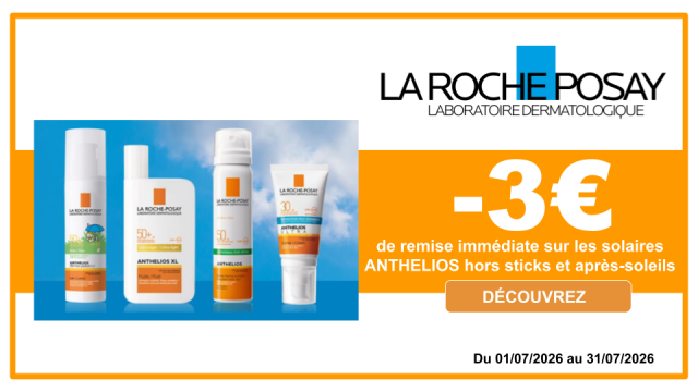 LA ROCHE POSAY -3&euro; de remise imm&eacute;diate sur les solaires ANTHELIOS hors sticks et apr&egrave;s-soleils