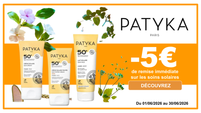 PATYKA -5&euro; de remise imm&eacute;diate sur les soins solaires