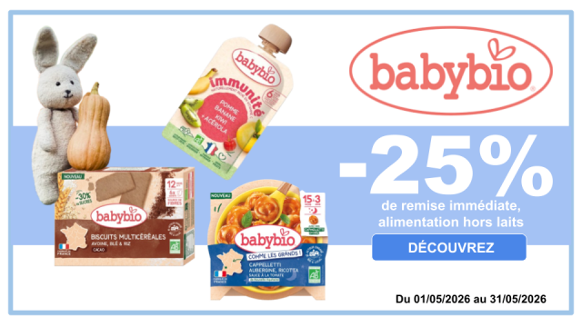 BABYBIO -25% de remise imm&eacute;diate sur la gamme alimnetation, hors laits