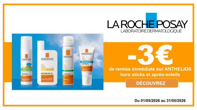 LA ROCHE POSAY -3&euro; de remise imm&eacute;diate sur les solaires ANTHELIOS hors sticks et apr&egrave;s-soleils