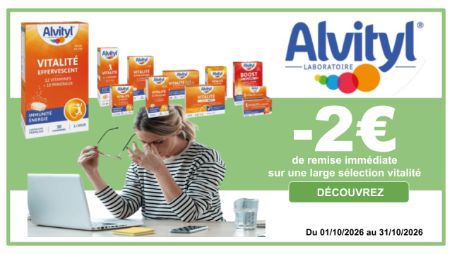 ALVITYL -2&euro; de remise imm&eacute;diate sur une large s&eacute;lection vitalit&eacute;