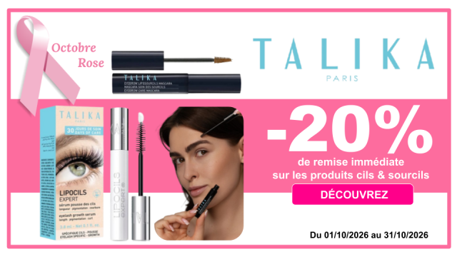 TALIKA -20% de remise imm&eacute;diate sur les produits cils et sourcils Octobre Rose