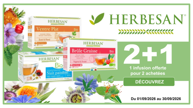 HERBESAN 1 infusion offerte pour 2 achet&eacute;es, la moins ch&egrave;re des 3