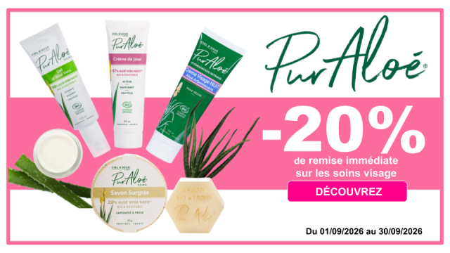 PUR ALO&Eacute; -20% de remise imm&eacute;diate sur les soins visage