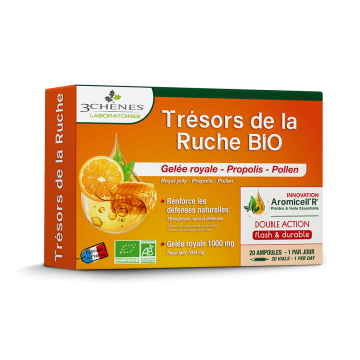 LES 3 CH&Ecirc;NES - Tr&eacute;sors de la Ruche Bio - Gel&eacute;e royale Propolis Pollen 20 ampoules x 10ml
