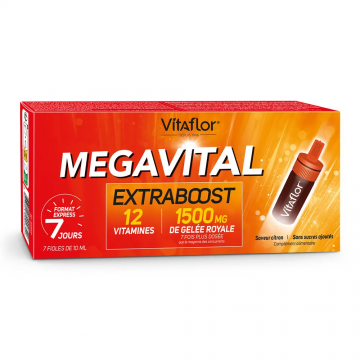 VITAFLOR - MEGAVITAL EXTRABOOST - 12 vitamines 1500mg de gelée royale 7 jours 7 fioles de 10ml
