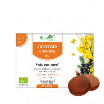 HERBALGEM - Gommes Chantres Bio Voix Enrou&eacute;e 24 gommes