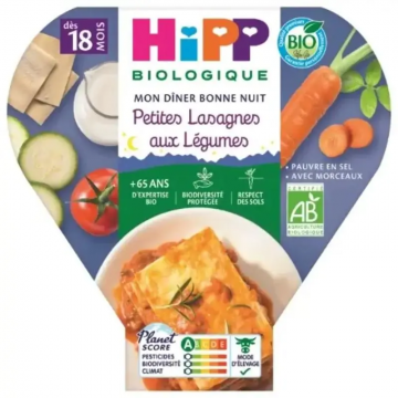 HIPP - Mon Dîner Bonne Nuit Petites Lasagnes aux Légumes dès 18 mois 260g