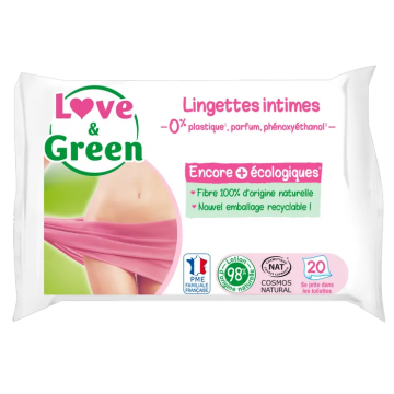 LOVE & GREEN - Lingettes Intimes Apaisantes Écologique x 20 lingettes