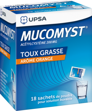 MUCOMYST ACETYLCYSTEINE 200mg UPSA - Toux grasse arôme orange 18 sachets
