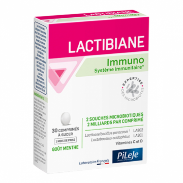 PILEJE - LACTIBIANE Immuno - Système immunitaire 30 comprimés à sucer 1 mois de prise goût menthe