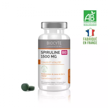 BIOCYTE - Spiruline Bio 1500mg - Tonus et Vitalit&eacute; 60 comprim&eacute;s 20 jours